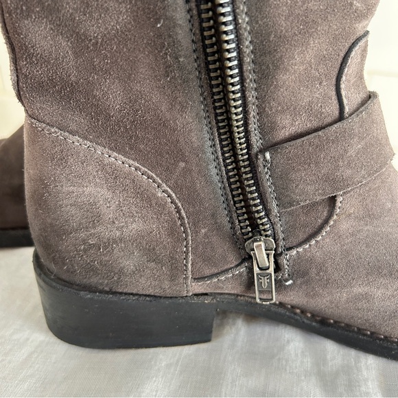Frye Gray Leather Vicky Engineer Ankle Moto Boots Size 7 - Picture 4 of 4